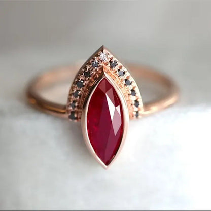 1PC Rose Gold Natural Rhombus 2 in 1 Ruby Engagement Ring Marquise Bridal Weddin
