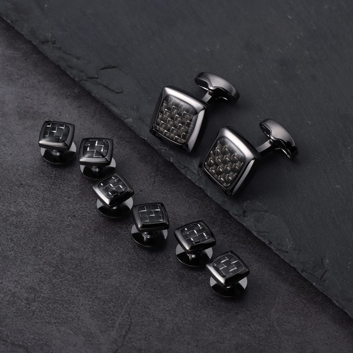 Cufflinks and Studs for Men-Fashion Men Vintage Enamel Carbon Fiber Tuxedo Shirt