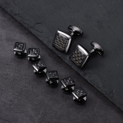 Cufflinks and Studs for Men-Fashion Men Vintage Enamel Carbon Fiber Tuxedo Shirt