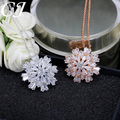 CANDICE Elegant Big Snowflake Pendant Necklace Inlay Luxury Quality Multi Cut CZ