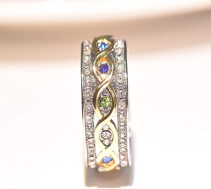 Fashion 18K Gold Ruby Sapphire Ring 925 Sterling Silver Shiny Full Diamond Ring