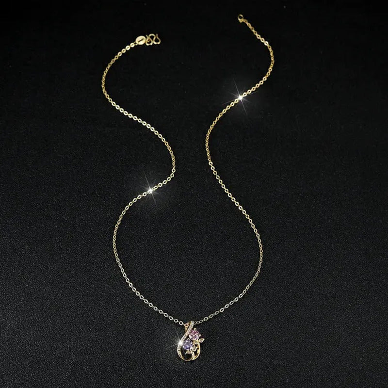Unique 18K Gold Number Eight Pink Sapphire Tulip Pendant White Diamond Necklace