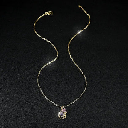 Unique 18K Gold Number Eight Pink Sapphire Tulip Pendant White Diamond Necklace