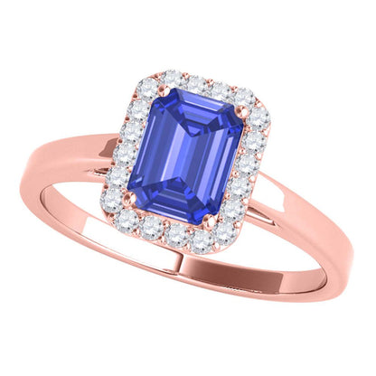 0.65 Ct. Ttw Emerald Cut Sapphire and Diamond Ring in 10K Rose Gold