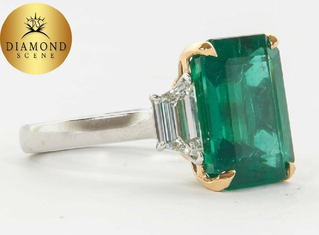 Vivid GIA Cert Emerald Diamond Gold Platinum Ring
