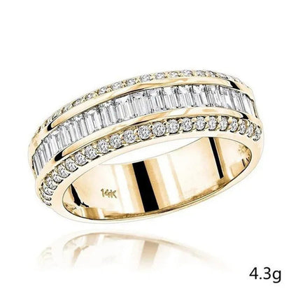 Shining Light Luxury Fashion Three-Row Diamond and Alternate Rings, Exquisite La