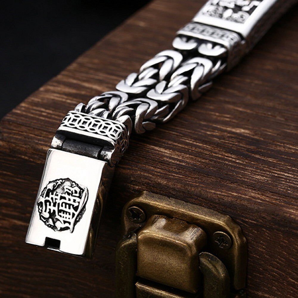 New Real Solid S925 Silver Retro Lucky Pixiu Man Bracelet Thick Style