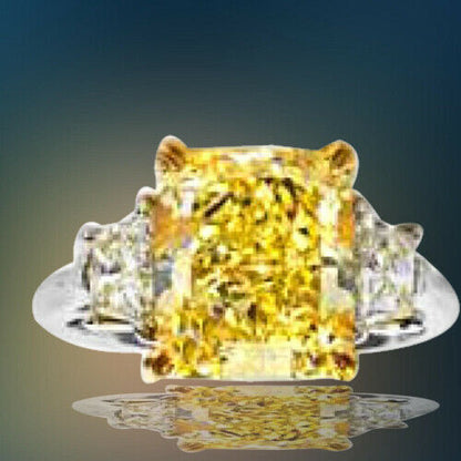 5.62 Carat GIA Cert Fancy Yellow VVS1 Diamond Radiant Shape Ring 100% natural