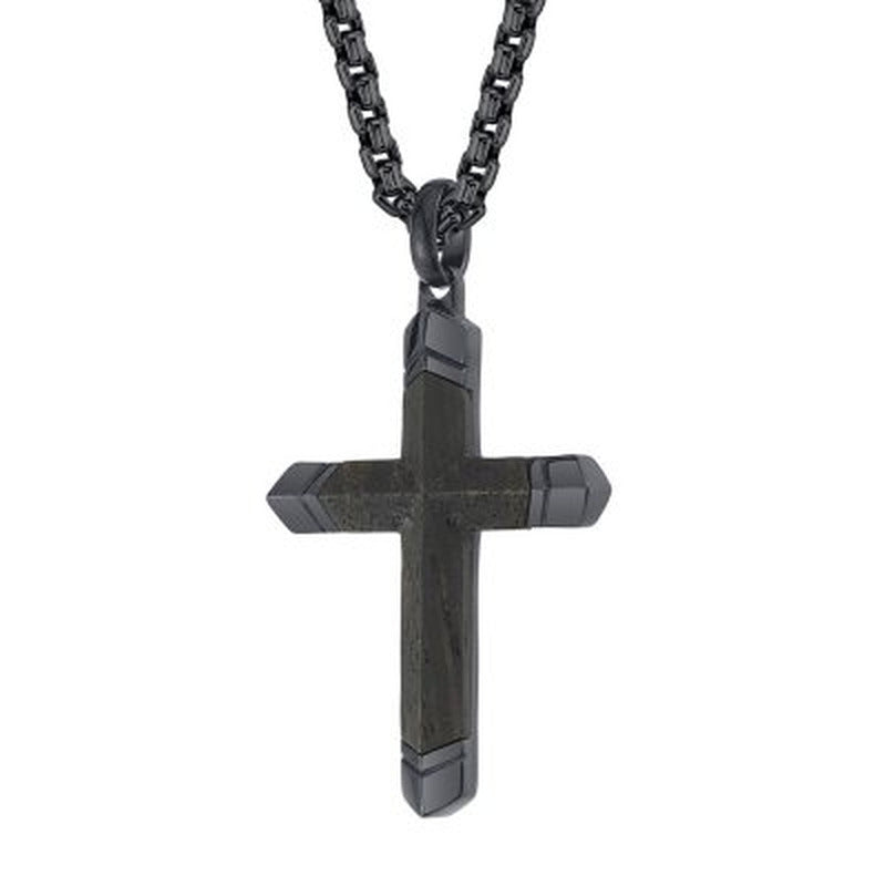 Spartan Men'S Ebony Wood Stainless Steel Cross with 24" Rolo Chain