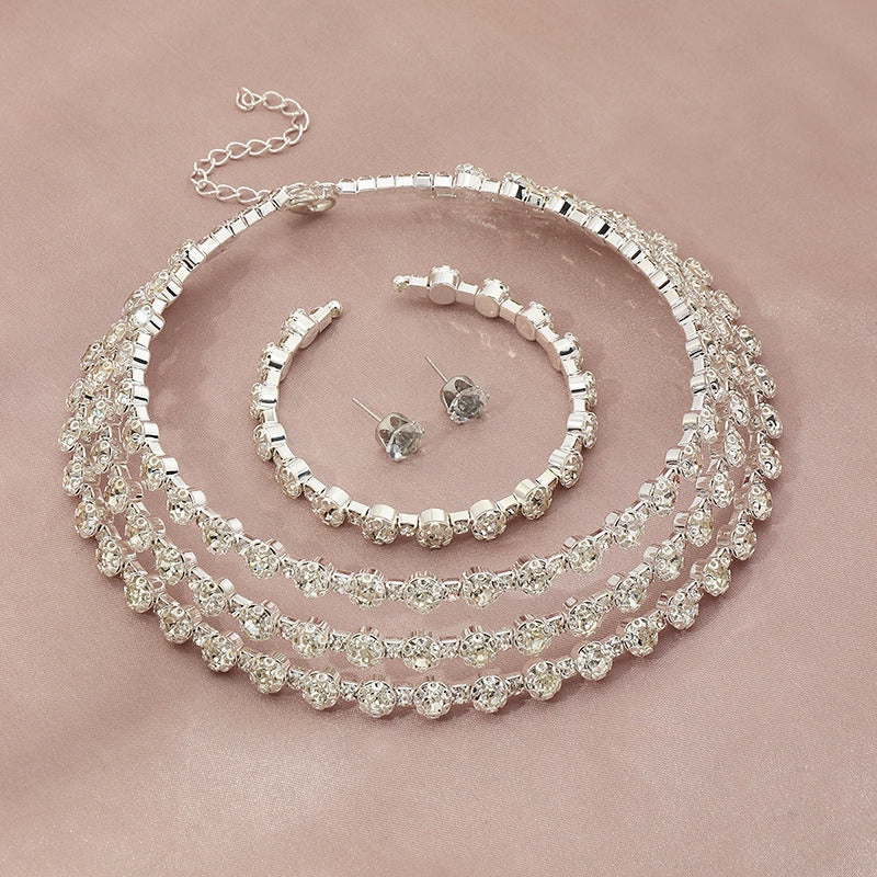 Simple Atmosphere Diamond Necklace Necklace Earrings Bracelet Three-Piece Set
