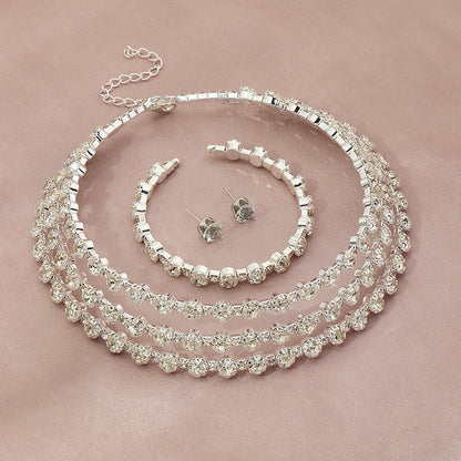 Simple Atmosphere Diamond Necklace Necklace Earrings Bracelet Three-Piece Set