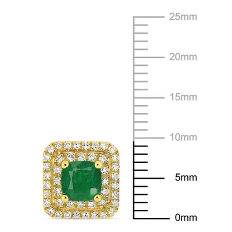 Allura Emerald and 0.36 CT. T.W. Diamond Halo Square Stud Earrings in 14K Yellow