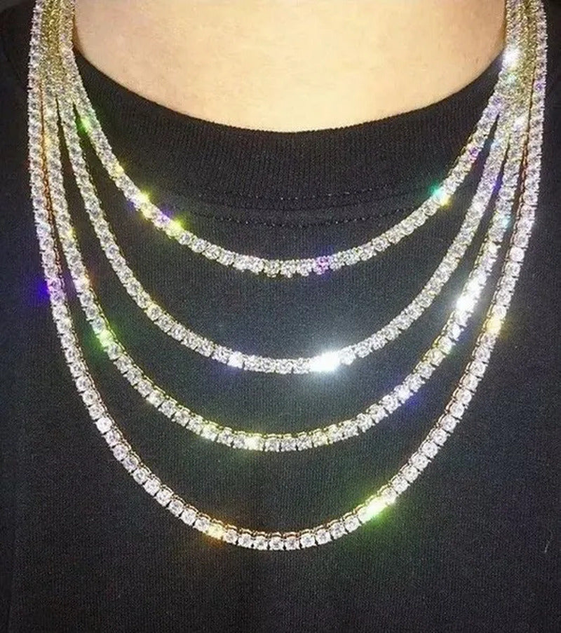 Unisex Hip Hop Bling Iced Out Cubic Zirconia Necklaces Bracelet Cool Men One-Row