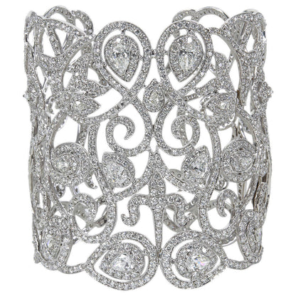 DIAMOND ROUND BRILLIANT PEAR SHAPE BIG CUFF DIAMOND SET PRONG BEZEL SET BANGLE