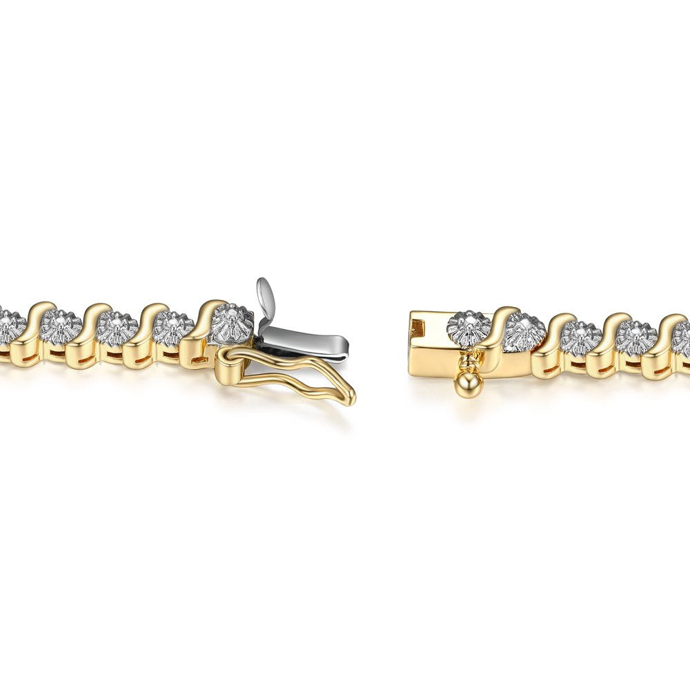 Forever Facets Fine Silver Plated Gold Tone S Shape Link Diamond Accent Tennis B