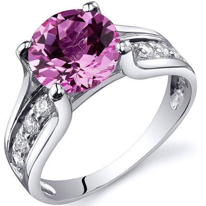 2.75 Ct round Pink Created Sapphire Ring in Sterling Silver