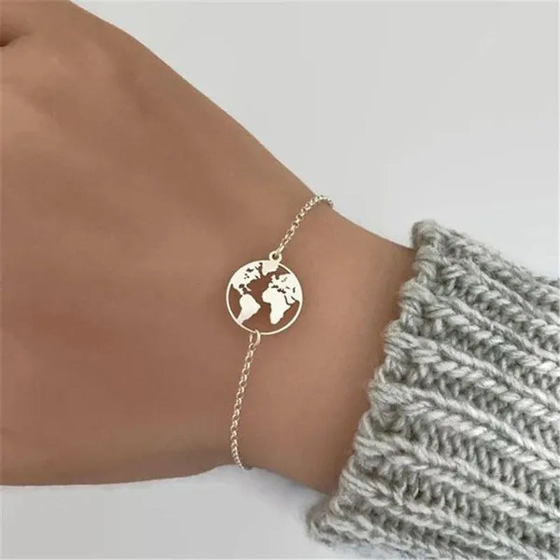 Chain Link World Map Bracelets Bangles Jewelry Globe Bracelet Charm Travel Jewel