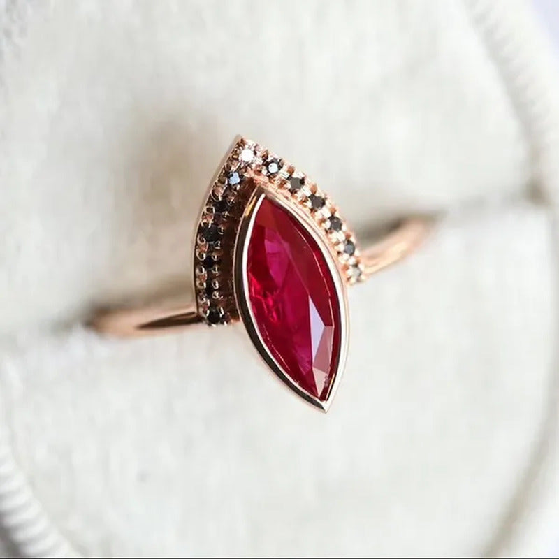 1PC Rose Gold Natural Rhombus 2 in 1 Ruby Engagement Ring Marquise Bridal Weddin
