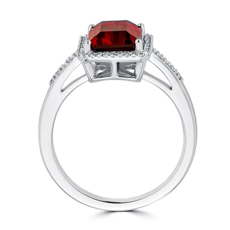 Lab Created Ruby and 0.14 CT. T.W. Diamond Ring in Sterling Silver