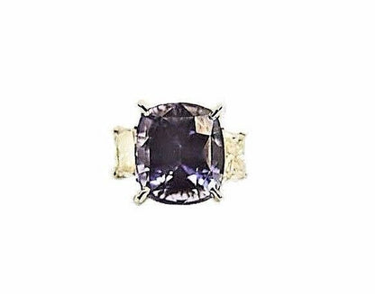 SAPPHIRE CUSHION 8.04 CT DIAMOND .75CT TRAPEZOID RING 18 K WHITE GOLD RESIZEABLE