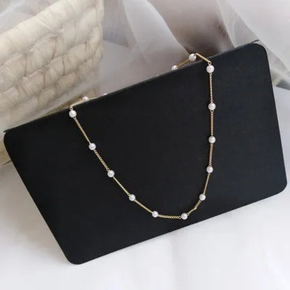 New Beads Women'S Neck Chain Simulation Pearl Necklace Gold Color Goth Chocker J