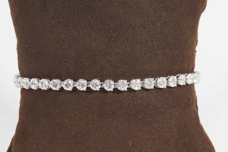 Diamond Tennis Bracelet Three Prong Setting 8.21 CT 18 k white gold