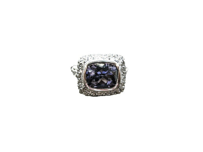 4.60 CT CUSHION IOLITE LIGHT PUPLISH BLUE DIAMOND ROUND BR PAVE SET RING 14 K