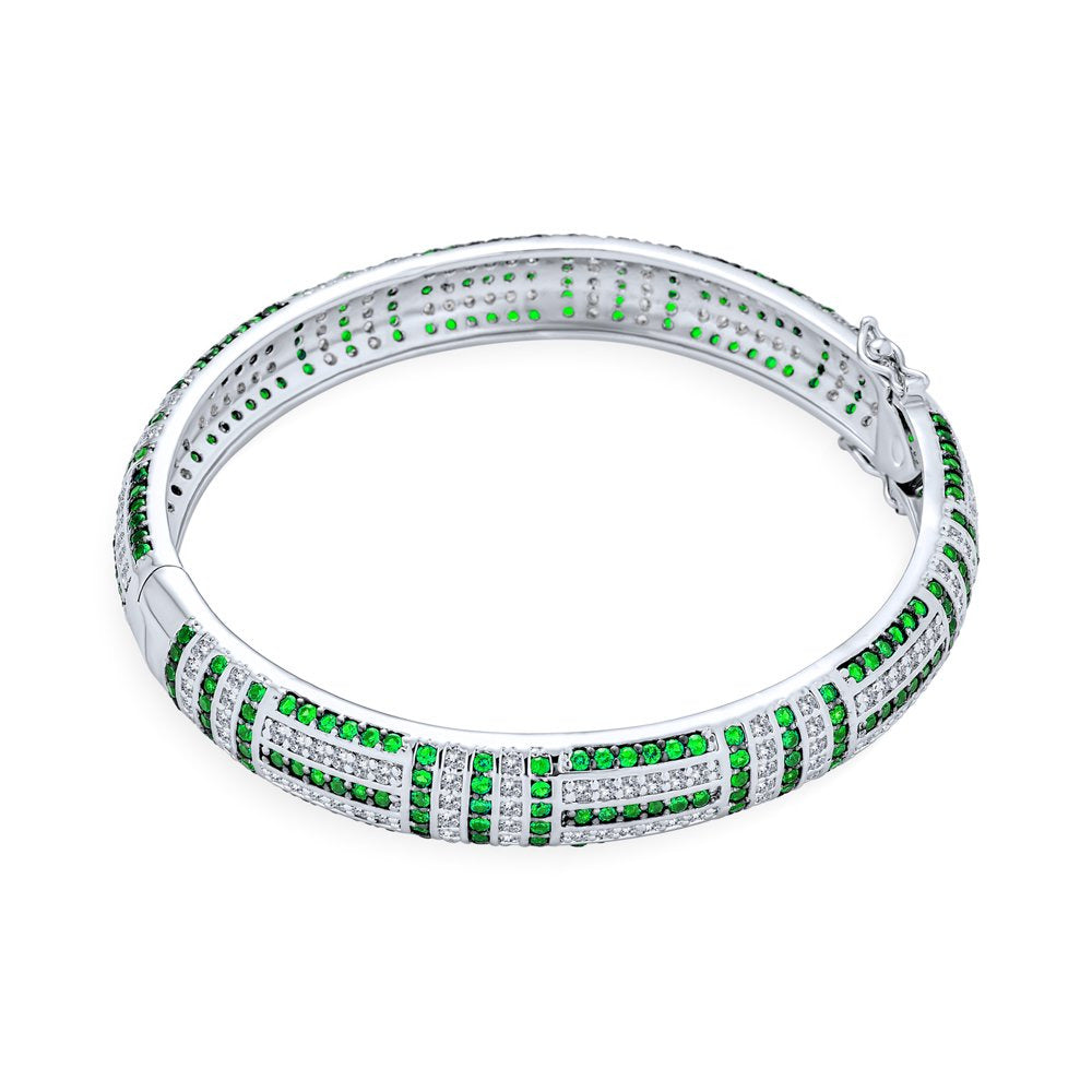 Art Deco Style Statement Green Imitation Emerald CZ Bangle Bracelet