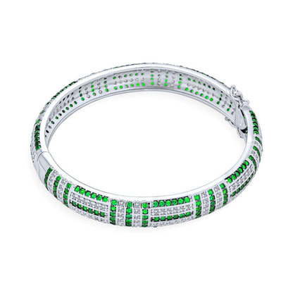 Art Deco Style Statement Green Imitation Emerald CZ Bangle Bracelet