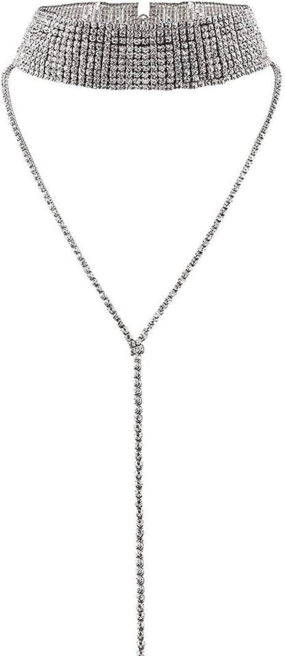 Dainty Rhinestones Choker Y Necklace for Women and Girls Party Diamond Choker Lo
