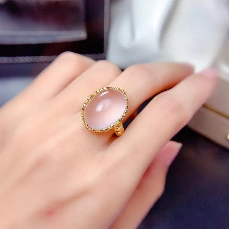 Vintage 925 Silver Gemstone Ring for Woman 13Mm*18Mm 100% Natural Rose Quartz Ri