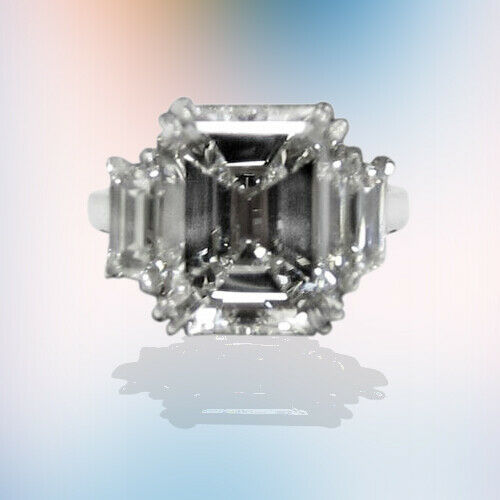 GIA Certified Emerald Shape Diamond J VS1 VG Excellent trapezoid engagement ring