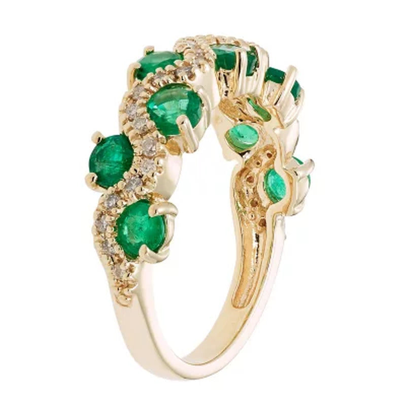 1.0 CT Genuine Emerald and 0.15 CT. T.W. Diamond Band in 14K Gold