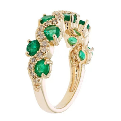 1.0 CT Genuine Emerald and 0.15 CT. T.W. Diamond Band in 14K Gold