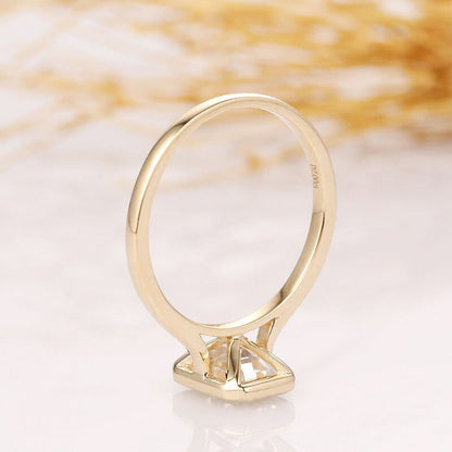 Solid 14K 585 Yellow Emerald Cut 2Ct 6*8MM Moissanite Engagement Ring for Women