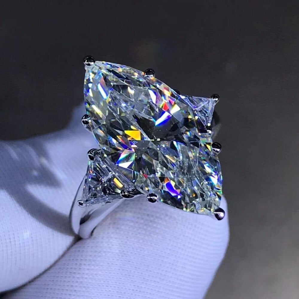 925 Sterling Silver Marquise Cut 8 CT 3EX VVS D Color Created Moissanite Wedding