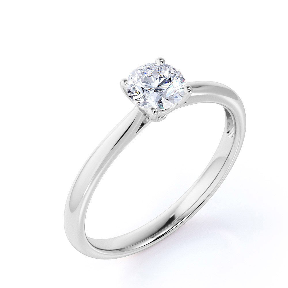 .33 Carat round Brilliant Real Diamond Solitaire Engagement Ring in 10K White Go