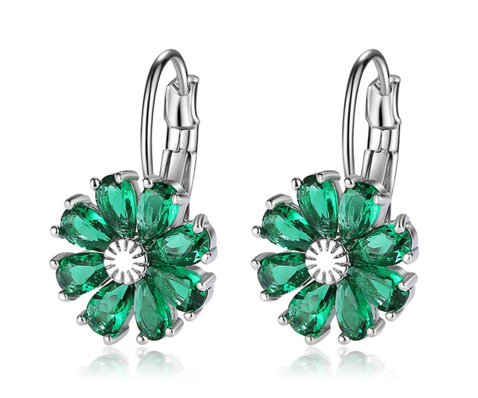 Copper Zircon Floral Diamond Necklace Stud Earrings