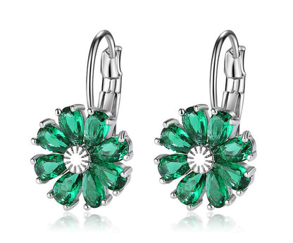 Copper Zircon Floral Diamond Necklace Stud Earrings