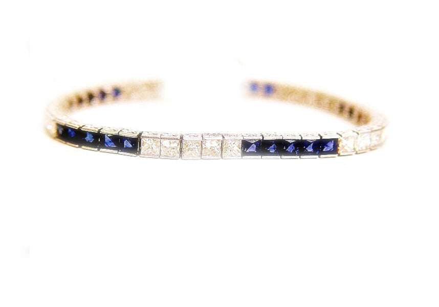 25 SQUARE SHAPE BLUE SAPPHIRE 6.72 CT 25 PRINCESS SHAPE DIAMOND 5.43 CT 18 K