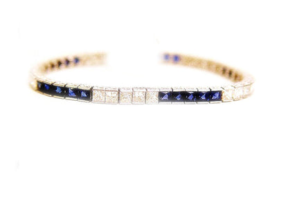 25 SQUARE SHAPE BLUE SAPPHIRE 6.72 CT 25 PRINCESS SHAPE DIAMOND 5.43 CT 18 K
