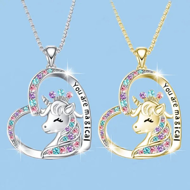 Exquisite Fashion Creative Personality Women'S Zircon Unicorn Necklace Jewelry C
