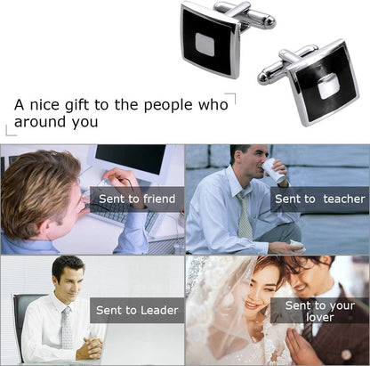 Men'S Cufflinks Cuff Links for Men, Stainless Steel Classic Tone Cufflinks Black
