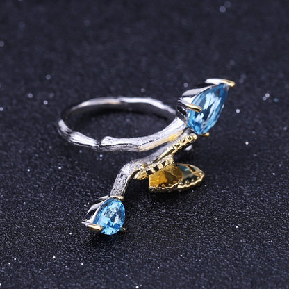 Natural Topaz Simple Natural Wind Butterfly Ring