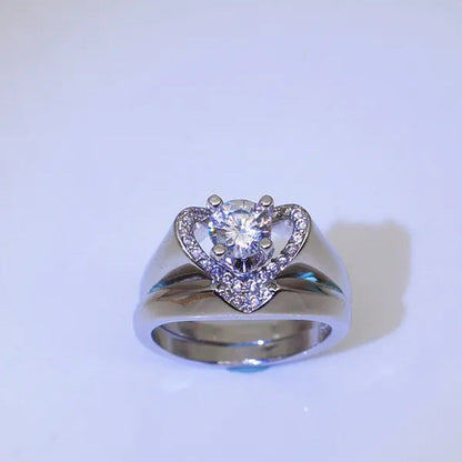 New Fashion Creative Exquisite Women'S Heart Shaped Simulation Zircon Ring Set E