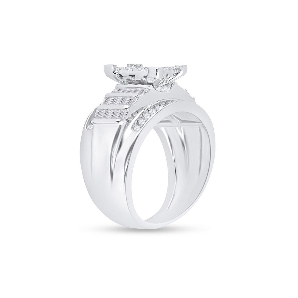 Sterling Silver round Diamond Cluster Bridal Wedding Engagement Ring 3/8 Cttw