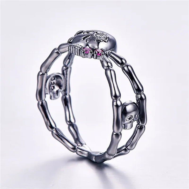 Lingmei Black Skull Wedding Cocktail Ring Size 6-10