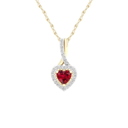 Imperial Gemstone 10K Yellow Gold Heart Cut Ruby 1/10 CT TW Diamond Halo Pendant