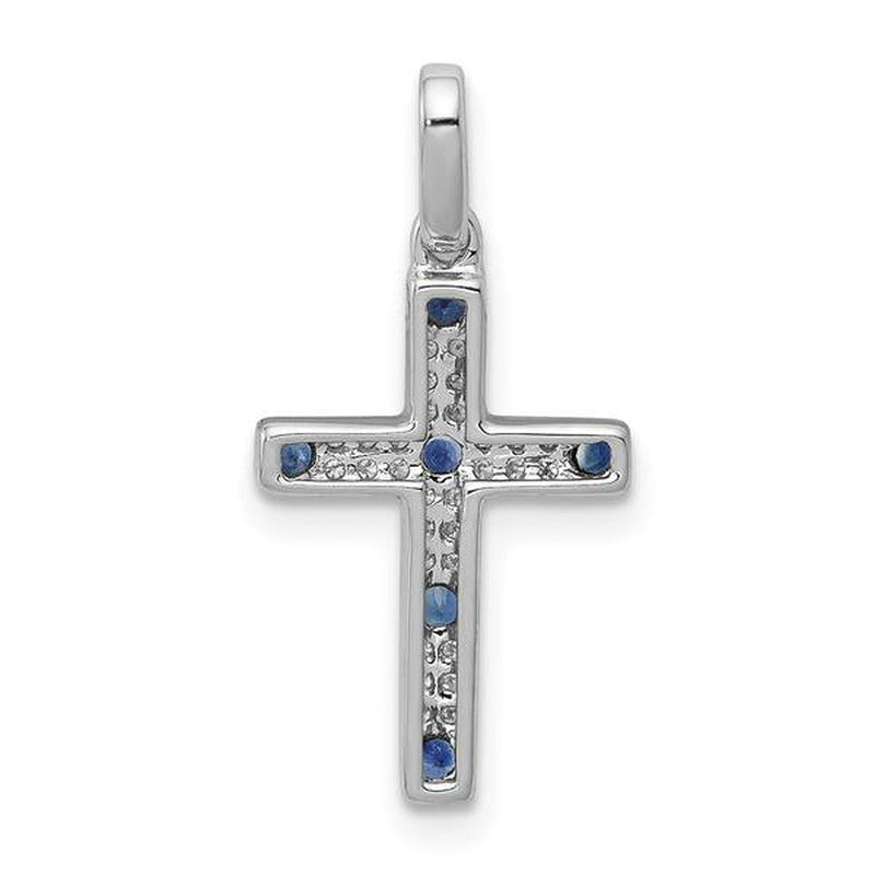 1/15Ct. Natural Diamond Blue Sapphire Cross Pendant in 14K White Gold