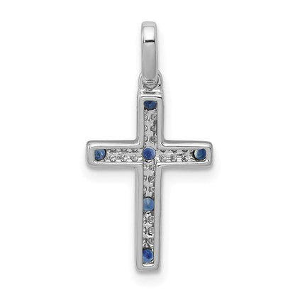 1/15Ct. Natural Diamond Blue Sapphire Cross Pendant in 14K White Gold